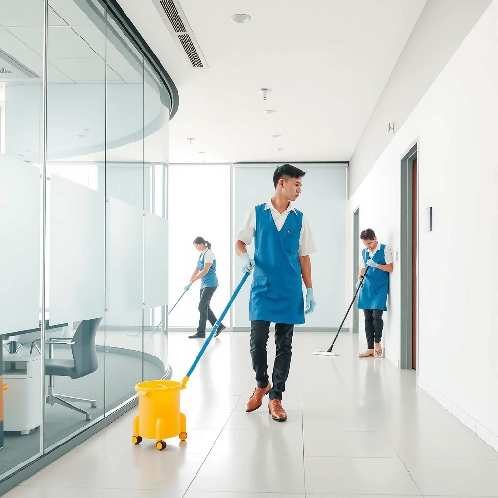 Professional commercial cleaning service in modern office building